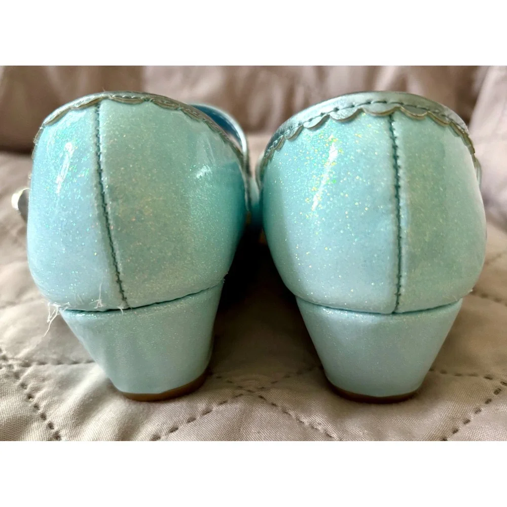 Disney Princess Cinderella Blue Glitter Dress Up Heels Mary Jane Shoes Kids 11